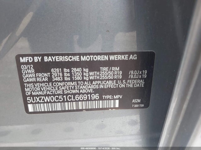 46368696 :رقم المزاد ، 5UXZW0C51CL669196 vin ، 2012 Bmw X5 Xdrive35d مزاد بيع