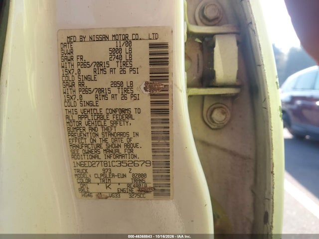 Aukcja sprzedaży 2001 Nissan Frontier Xe-v6, vin: 1N6ED27T81C352679, numer aukcji: 46368843