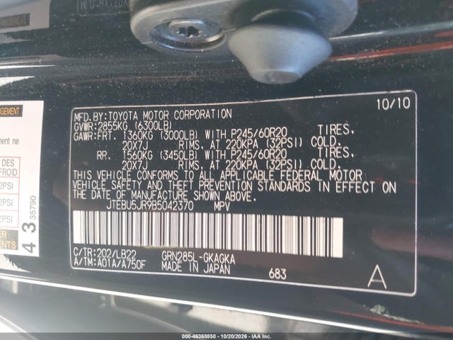 Aukcja sprzedaży 2011 Toyota 4runner Limited V6, vin: JTEBU5JR9B5042370, numer aukcji: 46368850