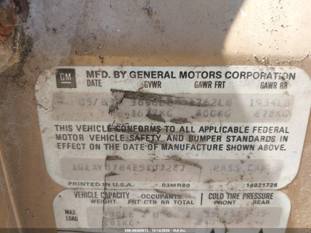 1984 Chevrolet Corvette მანქანა იყიდება აუქციონზე, vin: 1G1AY0784E5107287, აუქციონის ნომერი: 46368913