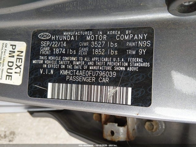Aukcja sprzedaży 2015 Hyundai Accent Gls, vin: KMHCT4AE0FU796039, numer aukcji: 46369066