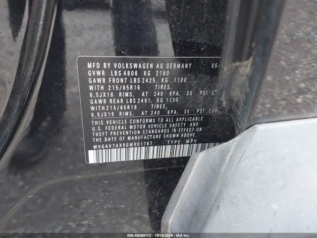 Aukcja sprzedaży 2016 Volkswagen Tiguan S, vin: WVGAV7AX9GW501787, numer aukcji: 46369112