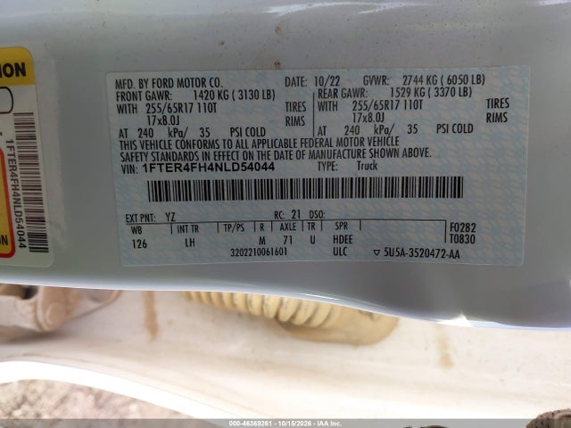 Ford Ranger Xlt 2022 1FTER4FH4NLD54044 Image 9