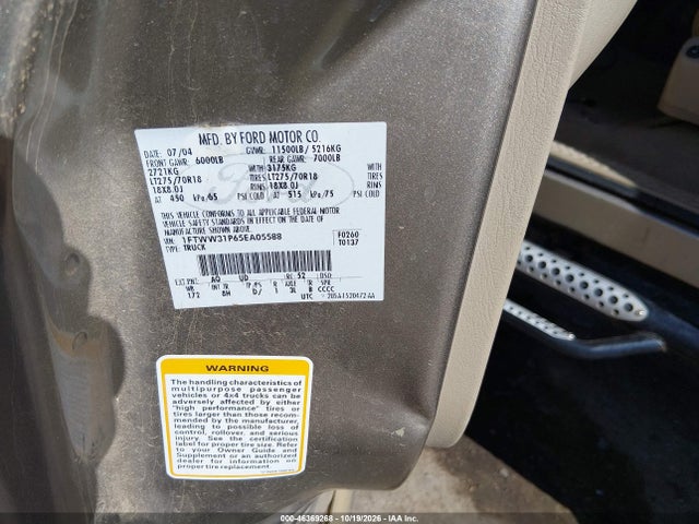 2005 Ford F-350 Lariat/xl/xlt მანქანა იყიდება აუქციონზე, vin: 1FTWW31P65EA05588, აუქციონის ნომერი: 46369268