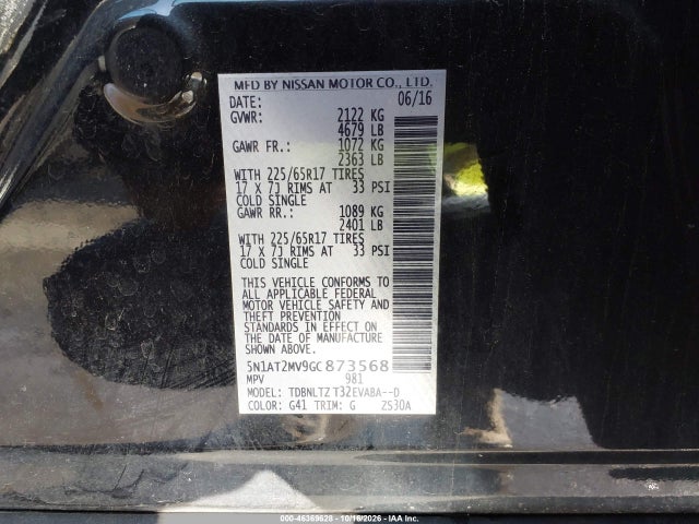 2016 Nissan Rogue Sv მანქანა იყიდება აუქციონზე, vin: 5N1AT2MV9GC873568, აუქციონის ნომერი: 46369628