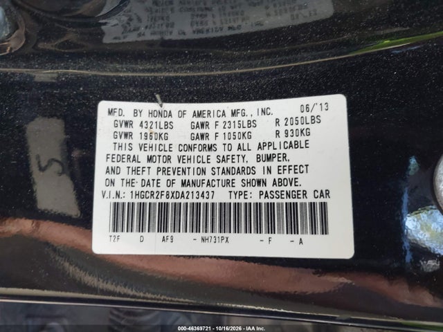 Продаж на аукціоні авто 2013 Honda Accord Ex-l, vin: 1HGCR2F8XDA213437, номер лоту: 46369721