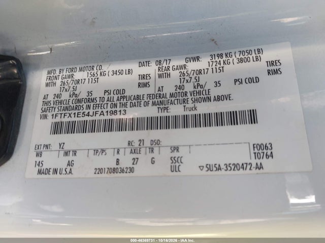 Ford F-150 Xl 2018 1FTFX1E54JFA19813 Image 9