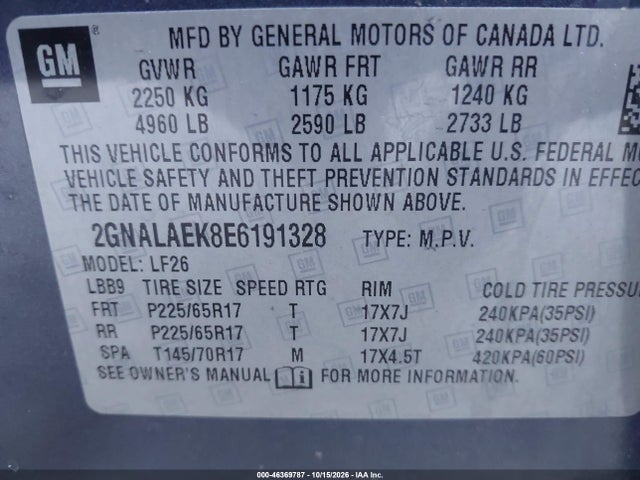 Aukcja sprzedaży 2014 Chevrolet Equinox Ls, vin: 2GNALAEK8E6191328, numer aukcji: 46369787