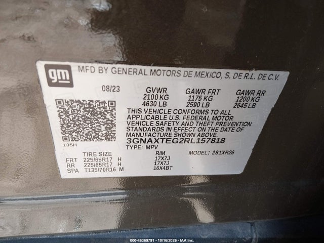 46369791 :رقم المزاد ، 3GNAXTEG2RL157818 vin ، 2024 Chevrolet Equinox Awd 2fl مزاد بيع