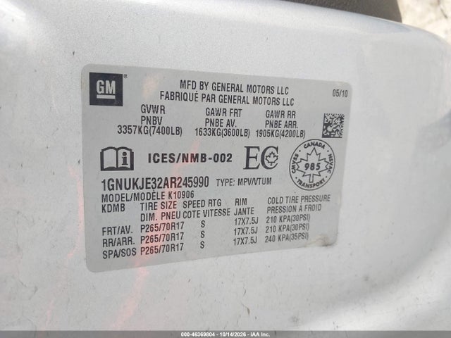 2010 Chevrolet Suburban 1500 Lt1 მანქანა იყიდება აუქციონზე, vin: 1GNUKJE32AR245990, აუქციონის ნომერი: 46369804