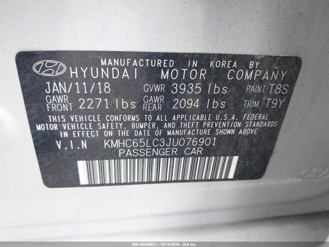 Продаж на аукціоні авто 2018 Hyundai Ioniq Hybrid Blue, vin: KMHC65LC3JU076901, номер лоту: 46369831