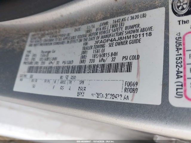 Продажа на аукционе авто 2017 Ford Fiesta S, vin: 3FADP4AJ8HM101118, номер лота: 46369997