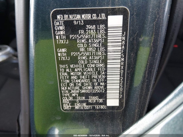 46369999 :رقم المزاد ، JN8AF5MRXDT225012 vin ، 2013 Nissan Juke S مزاد بيع