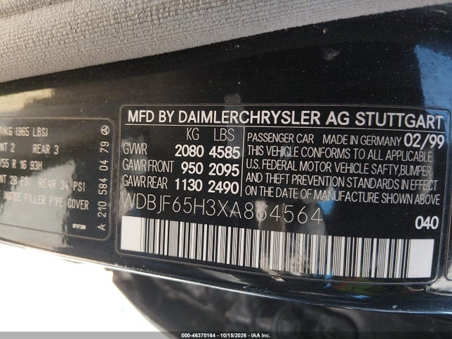 Продаж на аукціоні авто 1999 Mercedes-benz E 320, vin: WDBJF65H3XA864564, номер лоту: 46370164