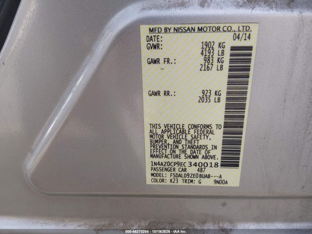 Auction sale of the 2014 Nissan Leaf Sv, vin: 1N4AZ0CP9EC340018, lot number: 46370204
