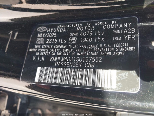 Продаж на аукціоні авто 2025 Hyundai Elantra Hybrid Blue, vin: KMHLM4DJ1SU167552, номер лоту: 46370312