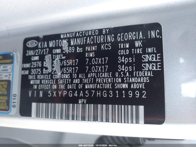 KIA Sorento 3.3l Lx 2017 5XYPG4A57HG311992 Image 9
