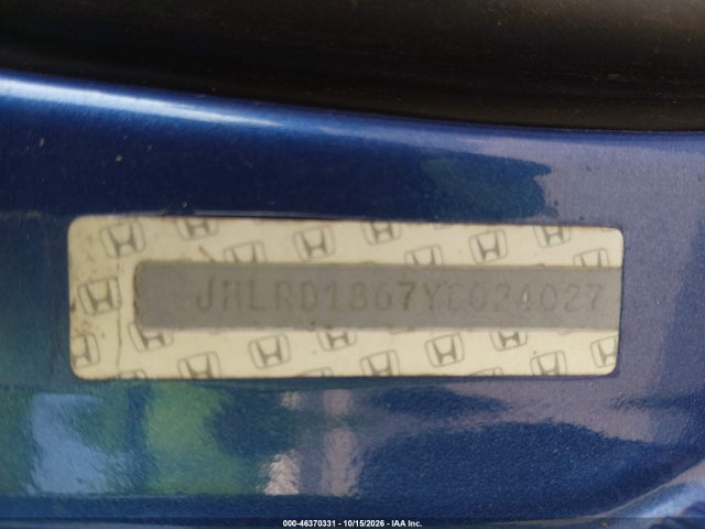 Продаж на аукціоні авто 2000 Honda Cr-v Ex, vin: JHLRD1867YC024027, номер лоту: 46370331