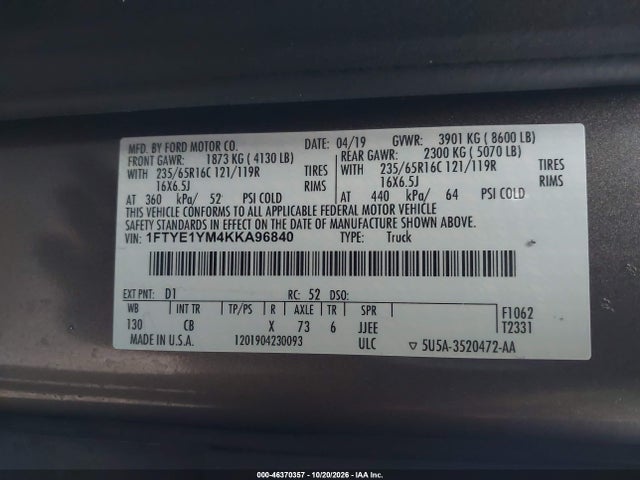 Ford Transit-150 2019 1FTYE1YM4KKA96840 Image 9