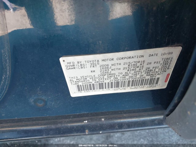 Продаж на аукціоні авто 2000 Toyota Rav4, vin: JT3GP10V3Y7069526, номер лоту: 46370516