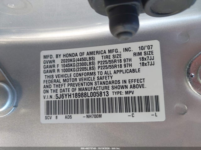 Aukcja sprzedaży 2008 Honda Element Sc, vin: 5J6YH18988L005813, numer aukcji: 46370749