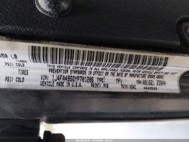 Продаж на аукціоні авто 2000 Jeep Wrangler Sport, vin: 1J4FA49S6YP701206, номер лоту: 46370761