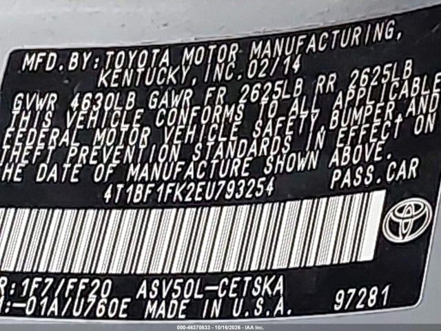 Продаж на аукціоні авто 2014 Toyota Camry Se, vin: 4T1BF1FK2EU793254, номер лоту: 46370833