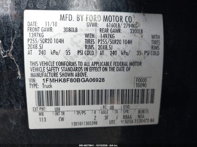 Продаж на аукціоні авто 2011 Ford Explorer Limited, vin: 1FMHK8F80BGA06928, номер лоту: 46370941