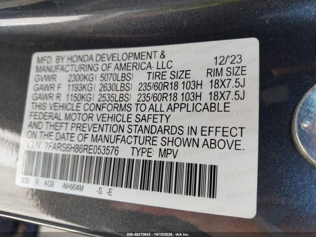 7FARS6H86RE053576 Honda Cr-v Hybrid Sport-l