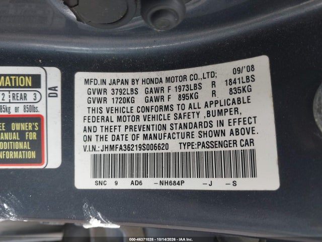 Продаж на аукціоні авто 2009 Honda Civic Hybrid, vin: JHMFA36219S006620, номер лоту: 46371028