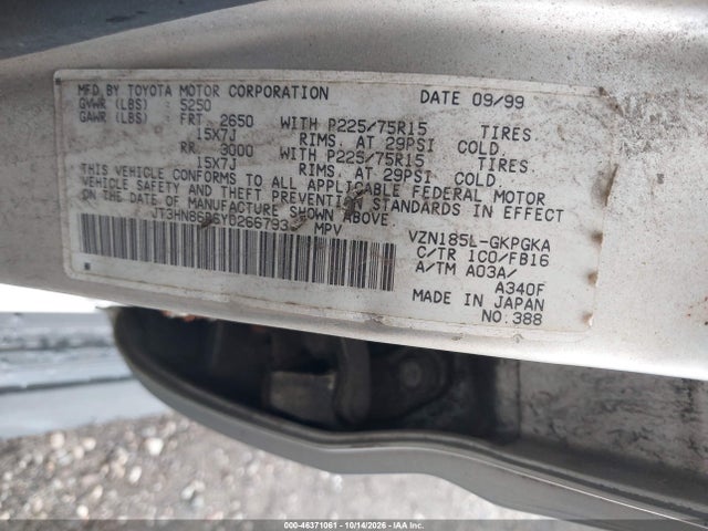 46371061 :رقم المزاد ، JT3HN86R6Y0266793 vin ، 2000 Toyota 4runner Sr5 V6 مزاد بيع