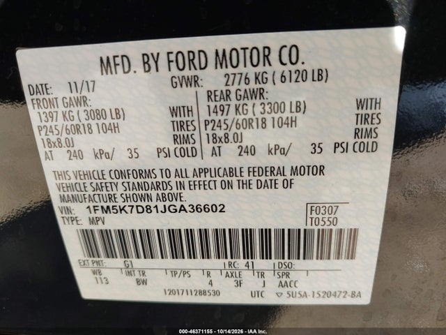 Ford EXPLORER XLT 2018 1FM5K7D81JGA36602 Image 9