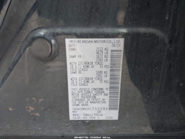 Aukcja sprzedaży 2015 Nissan Rogue Sl, vin: 5N1AT2MV1FC755593, numer aukcji: 46371182
