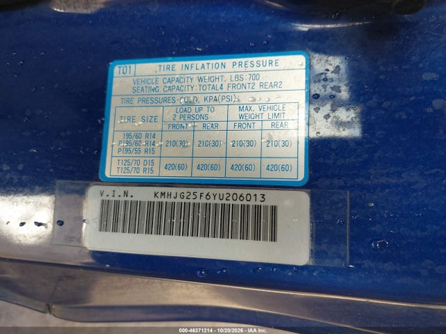 Продаж на аукціоні авто 2000 Hyundai Tiburon Base Pkg 1, 2   5/base Pkg 3   4, vin: KMHJG25F6YU206013, номер лоту: 46371214