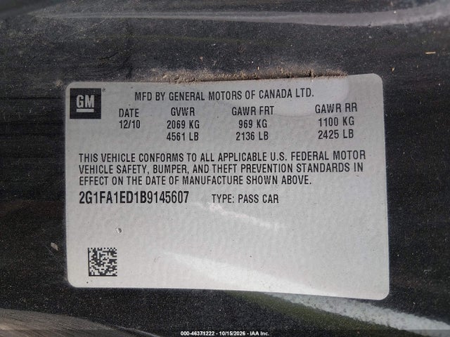 Aukcja sprzedaży 2011 Chevrolet Camaro 2ls, vin: 2G1FA1ED1B9145607, numer aukcji: 46371222