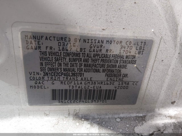 3N1CE2CP4GL393701 Nissan Versa Note Sr