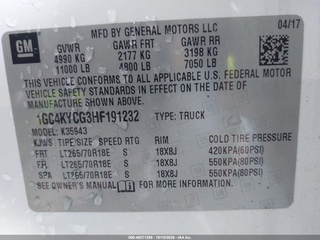 2017 Chevrolet Silverado 3500hd Wt მანქანა იყიდება აუქციონზე, vin: 1GC4KYCG3HF191232, აუქციონის ნომერი: 46371389