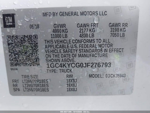 Продаж на аукціоні авто 2018 Chevrolet Silverado 3500hd Wt, vin: 1GC4KYCG0JF276793, номер лоту: 46371390