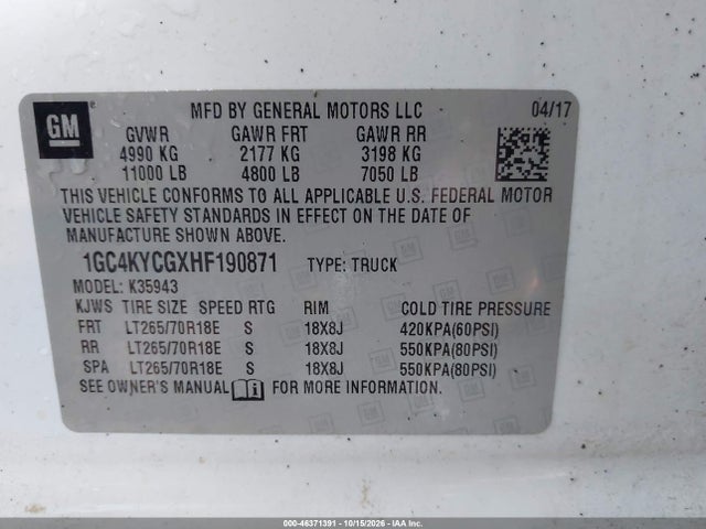 Продажа на аукционе авто 2017 Chevrolet Silverado 3500hd Wt, vin: 1GC4KYCGXHF190871, номер лота: 46371391