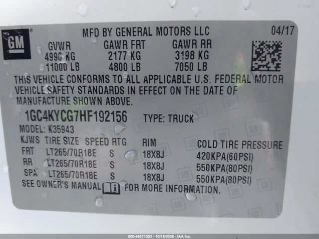 Продажа на аукционе авто 2017 Chevrolet Silverado 3500hd Wt, vin: 1GC4KYCG7HF192156, номер лота: 46371393