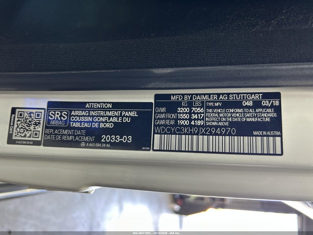 Aukcja sprzedaży 2018 Mercedes-benz G 550 4matic, vin: WDCYC3KH9JX294970, numer aukcji: 46371691