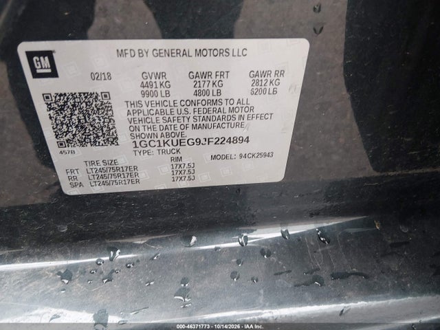 Aukcja sprzedaży 2018 Chevrolet Silverado 2500hd Wt, vin: 1GC1KUEG9JF224894, numer aukcji: 46371773