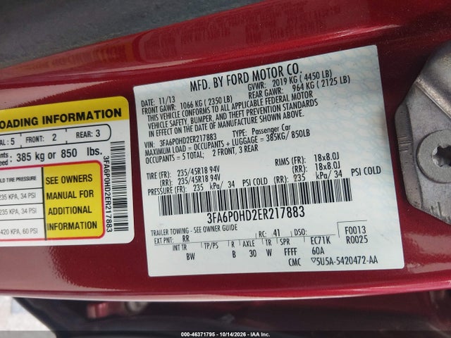 Продаж на аукціоні авто 2014 Ford Fusion Se, vin: 3FA6P0HD2ER217883, номер лоту: 46371795