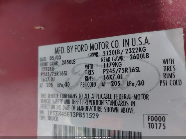 Продаж на аукціоні авто 2003 Ford Ranger Edge/xlt, vin: 1FTZR45E13PB51529, номер лоту: 46371838