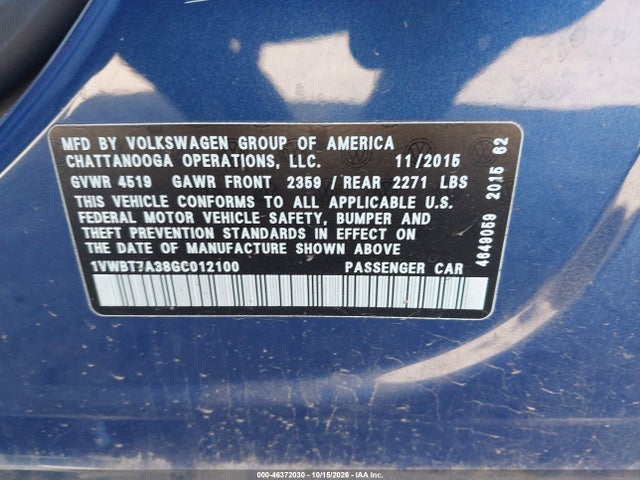 1VWBT7A38GC012100 Volkswagen Passat 1.8t Se