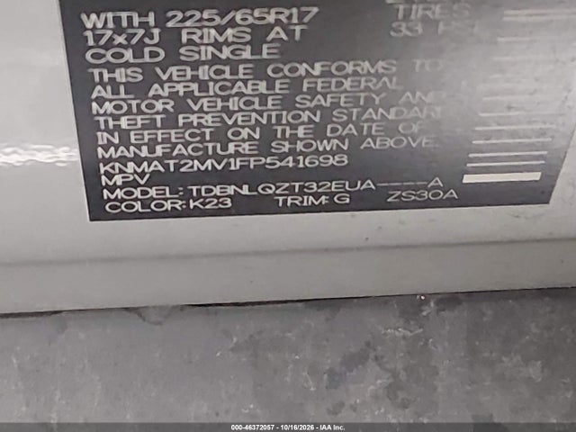 46372057 :رقم المزاد ، KNMAT2MV1FP541698 vin ، 2015 Nissan Rogue Sv مزاد بيع