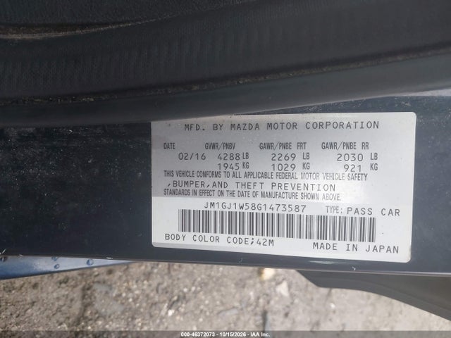Продажа на аукционе авто 2016 Mazda Mazda6 I Grand Touring, vin: JM1GJ1W58G1473587, номер лота: 46372073