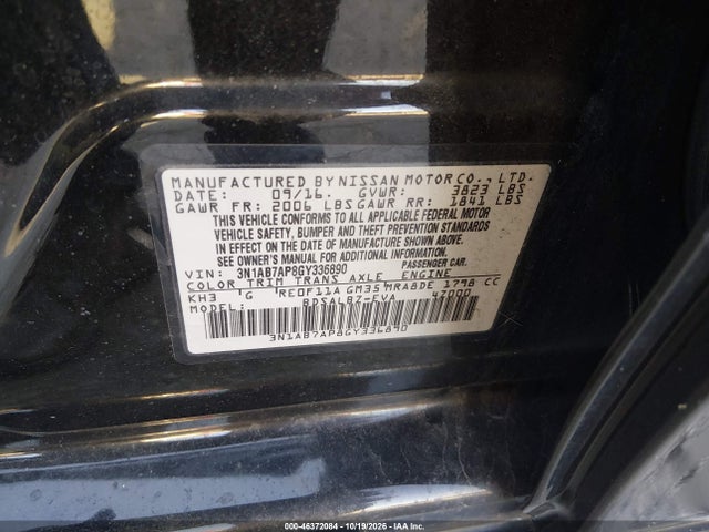 Продажа на аукционе авто 2016 Nissan Sentra S, vin: 3N1AB7AP8GY336890, номер лота: 46372084