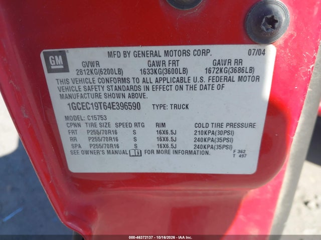 Продажа на аукционе авто 2004 Chevrolet Silverado 1500 Ls, vin: 1GCEC19T64E396590, номер лота: 46372137