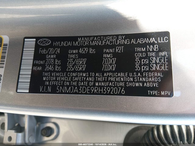 Продаж на аукціоні авто 2024 Hyundai Tucson Se, vin: 5NMJA3DE9RH392076, номер лоту: 46372240